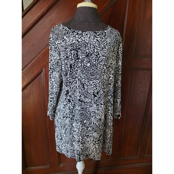 Laura Ashley Black & White Paisley Print Dress Size L - Picture 1 of 8